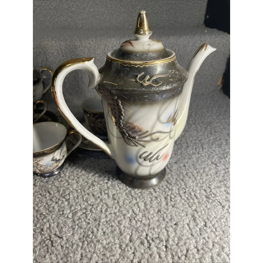 Japanese Dragon Teapot, Tea Cups, Sugar‎ Bowl, Creamer, Coffee Cup And Saucers